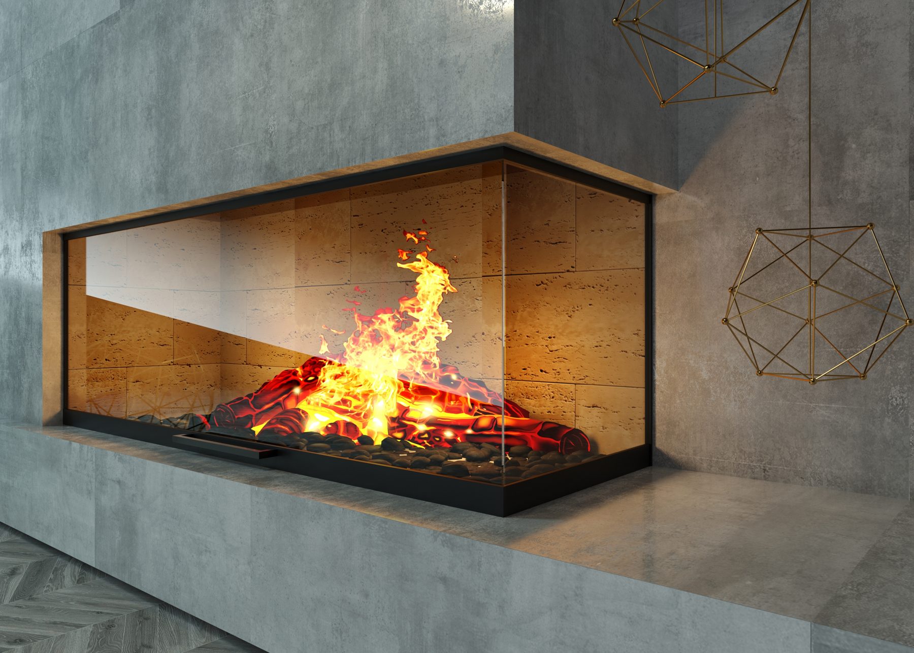 Kamin mit Glastür