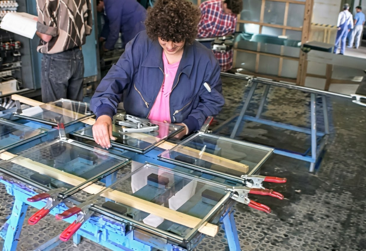 Making insulating glass by hand, 1992